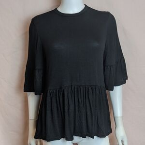 Boohoo Black Frill Sleeve Peplum Top